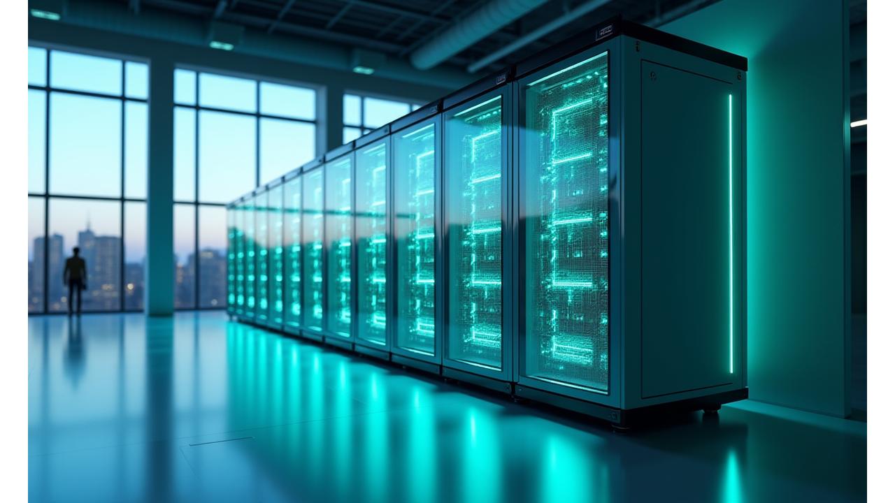 Futuristinė energijos saugojimo baterija, vizualizuojanti duomenų srautus ir tvarias technologijas