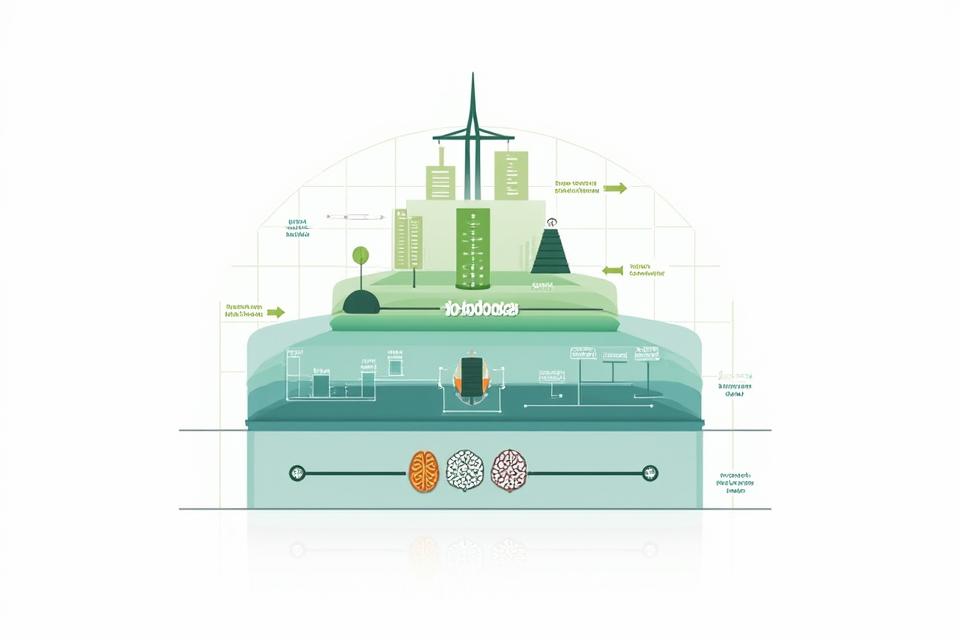 Sluoksniuota išmaniojo tinklo architektūros schema, vaizduojanti IoT jutiklius, kraštinius kompiuterius, blockchain mazgus ir AI/ML modulius, sujungtus į vientisą sistemą.