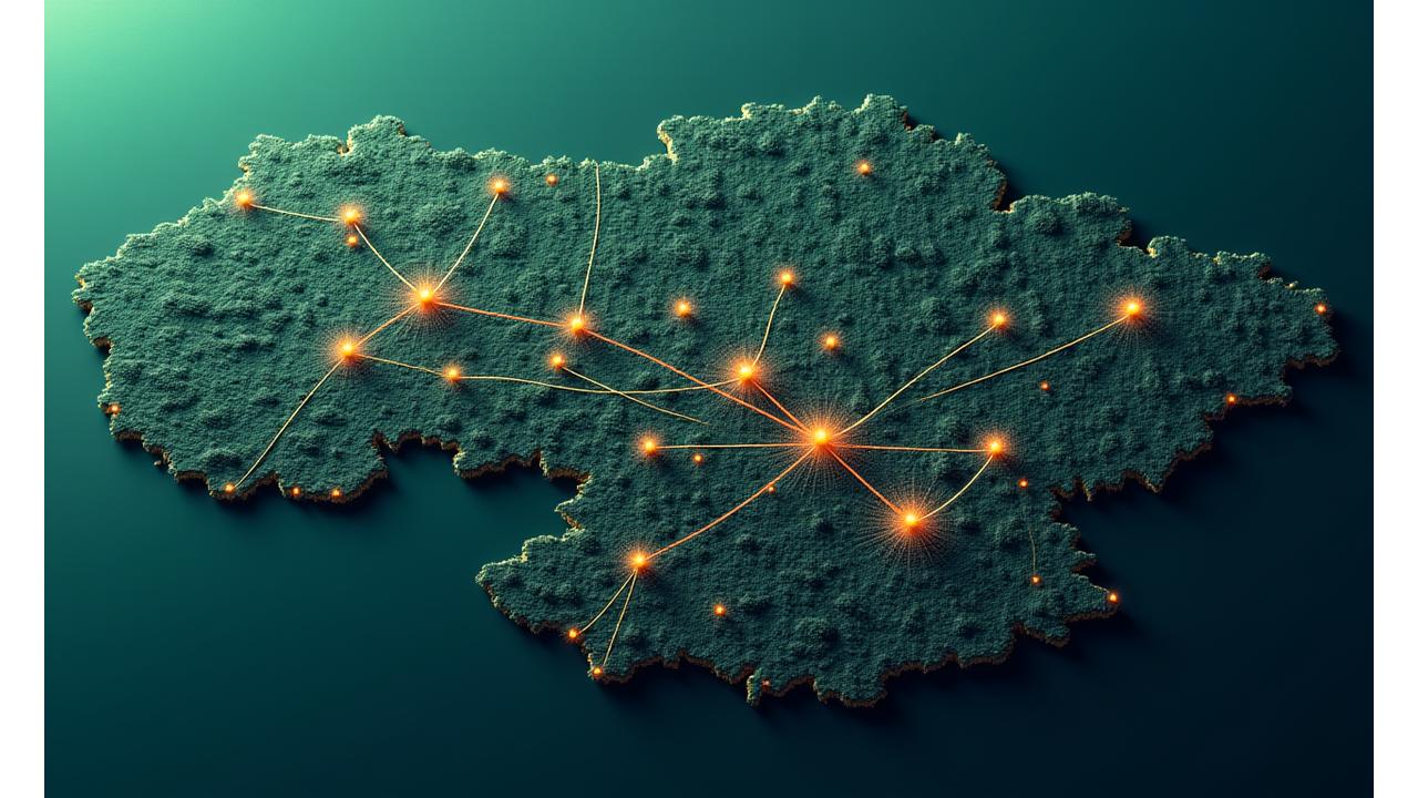 Lietuvos žemėlapis su pabrėžtais Vilniaus, Kauno ir Klaipėdos regionais, kuriuose Rūko Lašas sėkmingai įdiegė išmaniuosius energijos tinklus, žymint projekto vietas interaktyviais taškais.