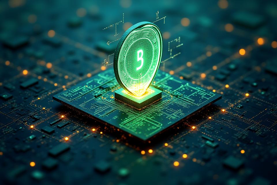 Daugiapakopė kibernetinio saugumo iliustracija, kurioje matomas duomenų srautų šifravimas blockchain grandine, saugumo užtvaros ir tarptautiniai sertifikavimo ženkleliai, pabrėžiantys sistemos apsaugą.