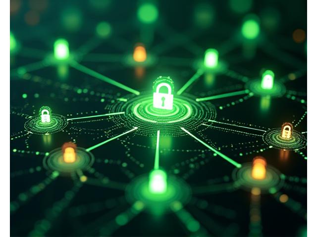 Išmaniojo tinklo topologijos schema su apsaugos sluoksniais ir šifruotomis jungtimis